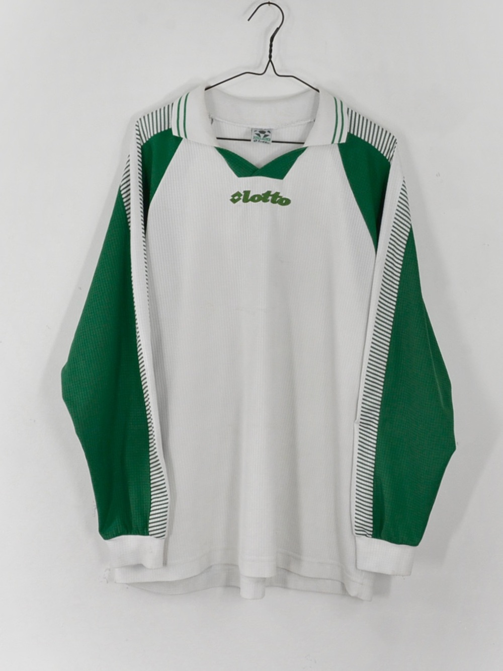 Vintage 90s Italia Soccer Football Lotto Waffle Knit Green White Jersey Shirt